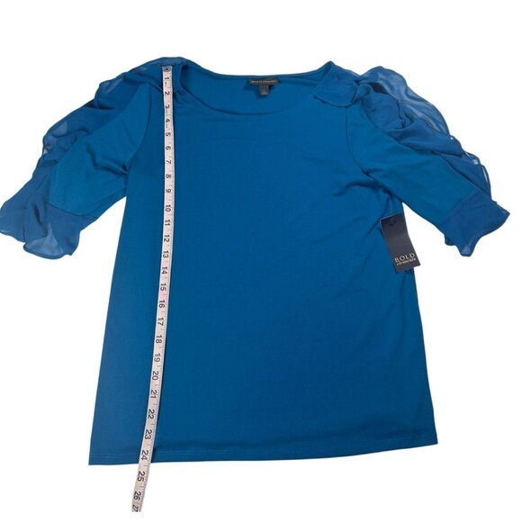Bold Elements Blouse Women's Blue Ruffle Sleeve Cold Shoulder Size Large NEW - Picture 5 of 10